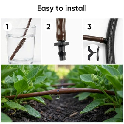 100FT 1/4" Irrigation Dripline Tubing with 6" Emitter Spacing for Gardens | Pre-Installed Emitters at Close Intervals Save Setup Time, Even Distribution for Flower Beds, Works with Most Drip Systems