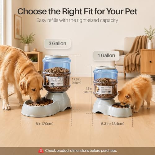 Flexzion Gravity Pet Feeder, Dog and Cat Food Dispenser, 1-Gallon Capacity | Self-Replenishing Dry Food Station with Non-Skid Feet and a Carry Handle; Holds Approximately 4-6 Lb Of Kibble - color: Feeder, size: 6-12 lb Feeder (3 Gallon)
