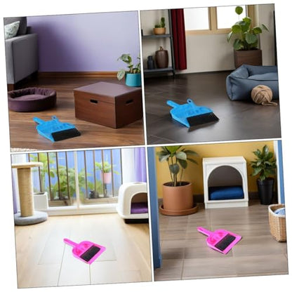 Uonlytech Mini Dustpan and Brush Set 10pcs for Small Pet Cage Cleaning, Compact Handheld Broom and Dustpan Kit for Hamster, Chinchilla, Hedgehog, Reptile Habitats, Bright Pink and Blue