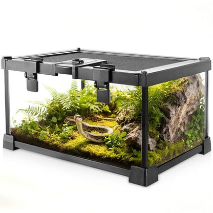 12"x8"x6" Reptile Terrarium, Escape-Proof Glass Top-Opening Vivarium for Small Terrestrial Snakes Such as Garter Snakes, with Escape-Proof Lock & Feeding Hatch - size: 12"D X 8"W X 6"H