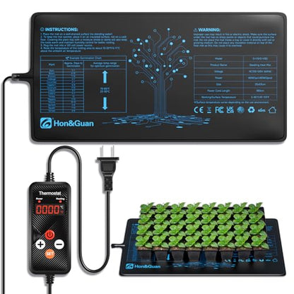 Hon&Guan 10"x 20.75" Seedling Heat Mat with Digital Thermostat Combo Set | PVC/PET layers, IP67 surface, 41-113°F control, 0-24h timer, overheating protection, for seedlings, brewing and reptiles - size: 10"x 20.75" 1 Pack