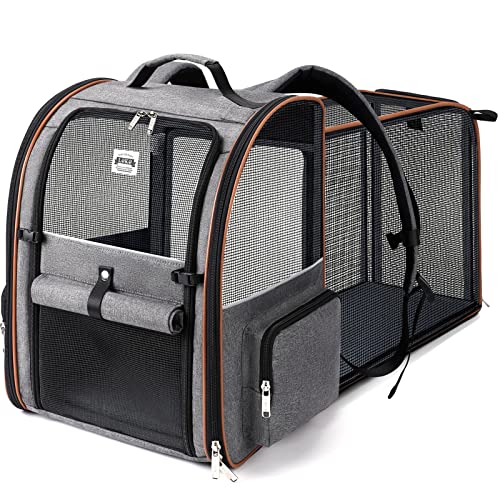 Cat Carrier Backpack, Expandable Pet Carrier with Sun Shade & Full Front Opening, Breathable Mesh Backpack for Small Dogs & Medium Cats Up to 18 Lbs, Foldable for Hiking, Camping (Grey) - color: Grey
