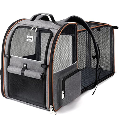 Cat Carrier Backpack, Expandable Pet Carrier with Sun Shade & Full Front Opening, Breathable Mesh Backpack for Small Dogs & Medium Cats Up to 18 Lbs, Foldable for Hiking, Camping (Grey) - color: Grey
