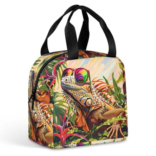 Funny Lizard Theme Lunch Bag for Women Men | Insulated Lunch Box Leakproof Food Meal Containers Reusable Foldable 6L Capacity Lunch Tote Bags for Work Picnic Travel - color: Style 1