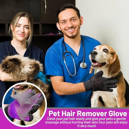 Upgrade Pet Grooming Gloves, Grooming Gloves for Dogs, Cats, Rabbits & Horses with Long and Short Hair, Efficient Pets Hair Remover Mittens - 1 Pair (Purple) - color: Purple