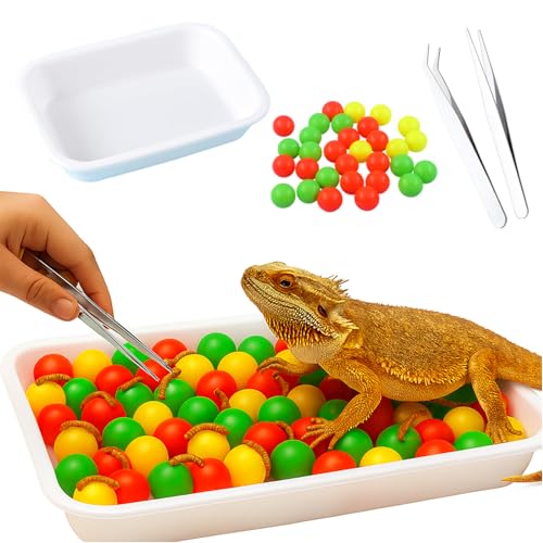 Bearded Dragon Enrichment Kit Toy, Foraging Toys with 100 Plastic Balls, Feeding Tray & Tweezers for Bearded Dragons to Play with – Bearded Dragon Toy for Reptiles