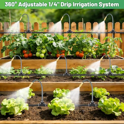 49.2Ft 1/4" Drip Irrigation System 360° Watering Misting System | Garden Bendable Watering Atomizing System with 12 Nozzles for 1/4 inch Irrigation Tubing(Include 49.2Ft 1/4" Tubing) - size: 49.2FT 1/4" Tubing