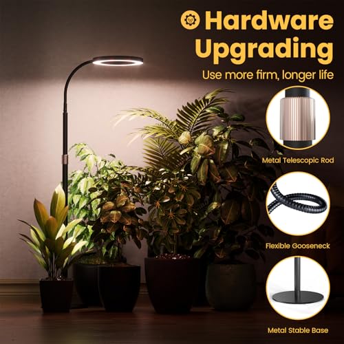 Grow Light Plant Light for Indoor Plants, Full Spectrum Grow Lamp with Pedestal Stand, Automatic Timer for 3H/9H/12H, 10 Dimmable Levels, Height Adjustable 51-67in Black - color: Black High