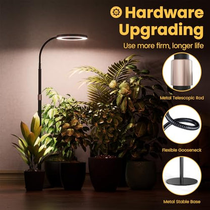 Grow Light Plant Light for Indoor Plants, Full Spectrum Grow Lamp with Pedestal Stand, Automatic Timer for 3H/9H/12H, 10 Dimmable Levels, Height Adjustable 51-67in Black - color: Black High