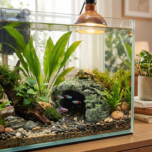 Reptile Hideout Cave Hide Small Resin Shelter Basking Decor for Terrarium Aquarium Gray 1 Pack 3.5 x 2.8 x 1.6 in Rock Style Secure Climbing Hide