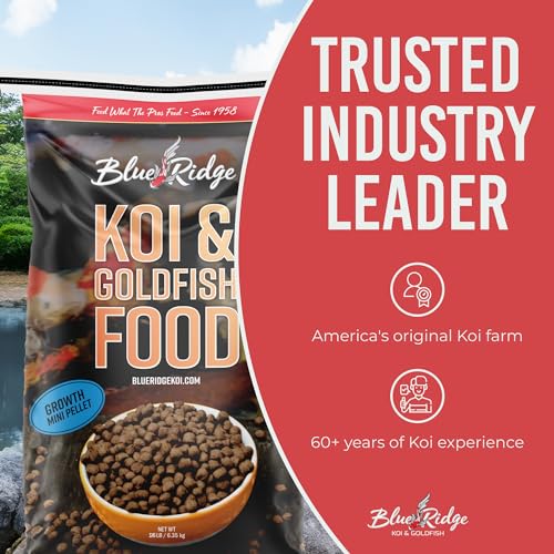 Blue Ridge Koi Fish Food 25lb - Koi Food Mini Growth Formula, Goldfish Food, Premium Fish Food for Ponds, Ponds Fish Food, Floating Pond Pellets - size: 25 Pound (Pack of 1)