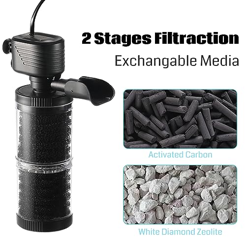 XpertMatic 15W Aquarium Filter 2 Stages 238 GPH (900L/h) | for Up to 70 Gallon Fish Tank, Submersible Internal Tank Filter and Water Pump, Power Filter for Fish Tank - size: 15w(238gph) for Up to 70 Gallon
