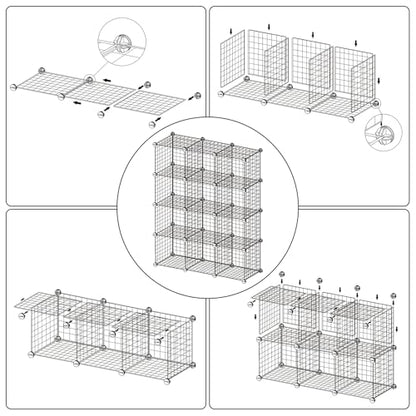 C&AHOME Wire Cube Storage, 12 - Cube Organizer Metal C Grids, Silver Gray | Modular Shelves Units Storage Bins Shelving Bookshelf Shelf Cabinet - color: Silver Gray