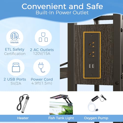 METYERRY 20-29-37 Gallon Fish Tank Stand with Power Outlet,Adjustable Shelf | 600 LBS Heavy Duty Metal Frame, Fits Fish Tanks Reptile Tanks and Turtle Tanks, Water Resistant Board, Home Aquarium Setup - color: Black, size: 20-29-37 Gallon