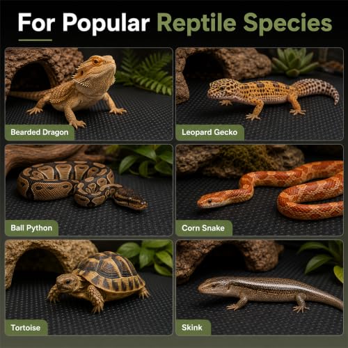48 x 24 Inch Reptile Mat Liner for 4x2x2 120 Gallon Enclosures, Non-Adhesive Reusable Carpet for Bearded Dragons, Geckos and Snakes, Black