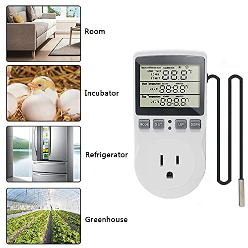 Digital Thermostat Plug Socket Temperature Controller Outlet with 3m Probe | 3m Probe 120V 15A 1800W C F Heating Cooling Control for Incubator Brewing Incubator Greenhouse Terrarium Heat Mat - style: KT3100 No backlight
