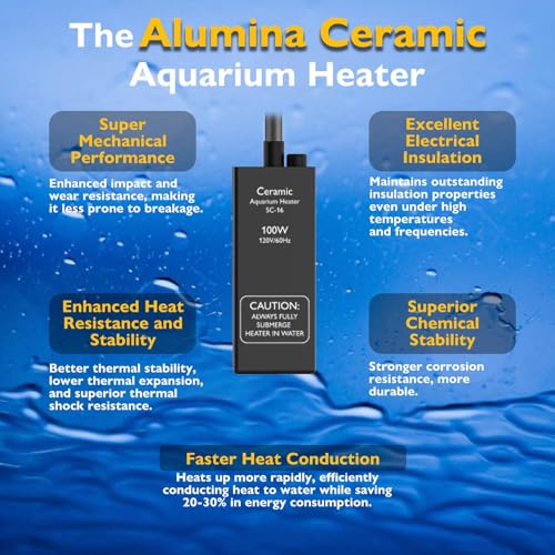 100W Small Aquarium Heater Betta Heater for 10-20 Gallon Freshwater & Saltwater Tanks, Alumina Ceramic Fish Tank Heater Turtle Heater with Dry-Run & Overheat Protection - size: For Tanks ≤ 20 Gal