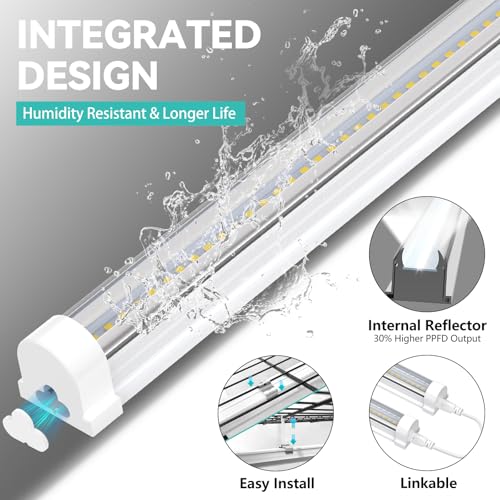 JESLED 2FT Grow Lights, 5000K Full Spectrum Sunlight White, V-Shaped Beam | 144W(6 X 24W), 900W Equiv, On/Off Switch, T8 LED Grow Light Strips for Seed Starting, Greenhouse, Growing Shelf, 6-Pack - size: 2FT-6P