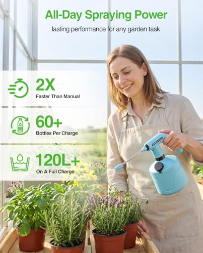 TaskStar Electric Spray Bottle 2L/0.5 Gallon, Battery Powered Garden Sprayer Up to 7.5 Hours Long Battery Life with Fast Charging, Automatic Mister Spray Bottle for Plant with Independent Water Inlet - color: Blue