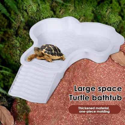 Reptile Bathing Tub Aquarium Ornament | Turtle Soaking Tub with Ladder Turtle Pool Scenery for Gecko, Turtle, Bearded Dragon, Aquatic Climbing Pet, Amphibians - color: White