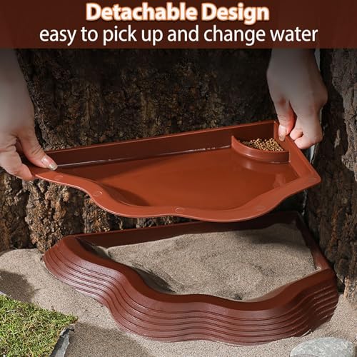 Tortoise Water Bowl with Ramp, 3PCS Leaf Reptile Food Water Bowl Turtle Pool Reptile Water Dish Tortoise Bathing Pool Turtle Soaking Dish Aquarium Habitat Accessories Large - size: Large