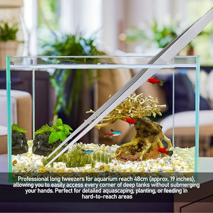 18.9 inch Aquarium Tweezers, Extra Long Feeding Tongs, Stainless Steel Aquascaling Tools for Fish Aquariums, Terrariums, Reptile Snake Feeding and Care(2 Pcs)