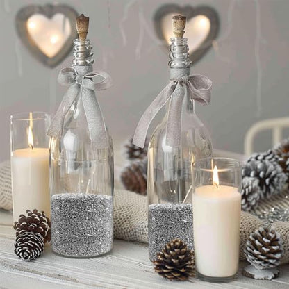 HappyFiller 1.3 LB Fine Silver Crushed Glass Sand 1-2mm,Broken Pieces Terrarium Mini Stone for Resin Arts,Nail Glitter,Craft Paint Coaster and Other Project,Plant Soil Cover,Vase Filler,Candle Holder | Vase Fillers,Candle Holder Decor,Resin Arts,Nail Glit