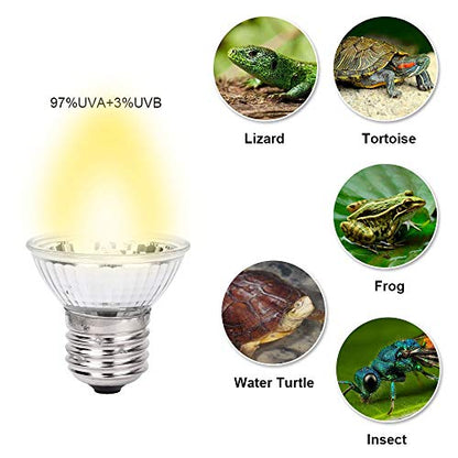 50W UVA UVB Reptile Light Bulb Habitat Basking Heat Full Spectrum Sun Lamp Turtle Tank Accessories Sunbathe for Lizard Amphibians Turtle Heat Lamp, (3-Pack)