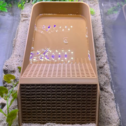 Hermit Crab, Lizard, Turtle, Amphibian XL Watering Pool | Platform Pool Accessory with Access Ramp for Pet Habitats | 9.75" x 5" | Made in USA (X-Large) (Fresh Only, Tan) - color: Fresh Only, Tan