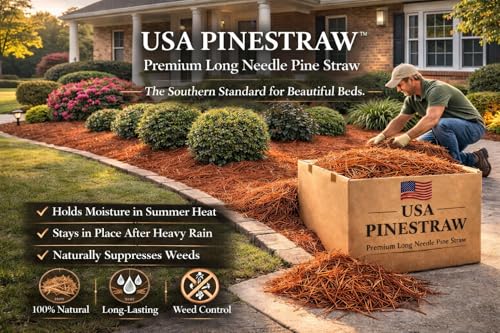 Long Needle Pine Straw Mulch - 300 Sqft Coverage 1 Set - Premium USA Harvested PineStraw for Landscaping, Weed Control, Moisture Retention & Erosion Control - USA Pinestraw - size: Pine Needle Mulch - 300 Sqft 1 set