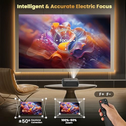 FUDONI Electric Focus WiFi Bluetooth Projector, 400 ANSI 1080P 4K Supported - color: Brown