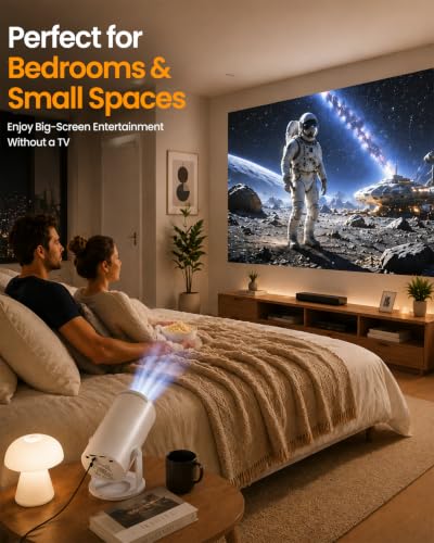 Mini Smart Projector with Built-in Apps, WiFi 6 & Bluetooth 5.4, 1080P Supported Movie Projector for Home Theater, Bedroom & Outdoor Movie Nights