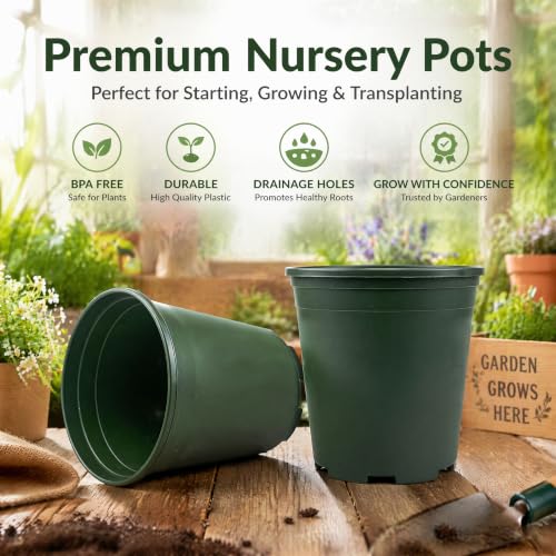 Fasmov 10PCS 1 Gallon Durable Nursery Pot Garden Flower Pots Nursery Plant Container Kit with 10 Pcs Matching Pallets - color: Green