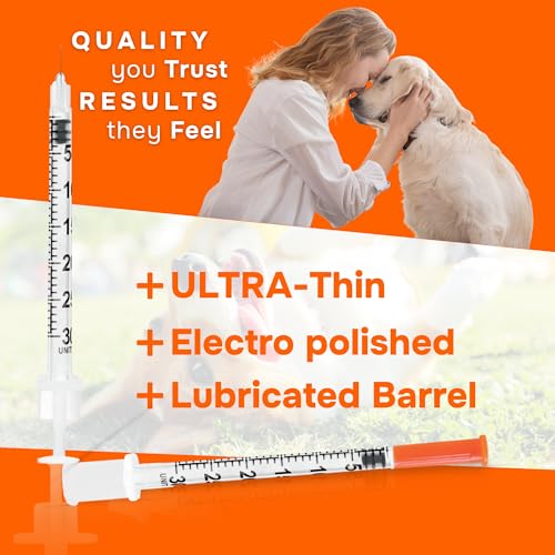 U-100 Pet - Veterinary Syringe 31G x 5/16" (8mm), 0.3ml (0.3cc) | Size 0.3 ml/cc, 50/bx, for Dogs & Cats, Veterinary Use Only, Half-Unit Markings, Clear Barrel, Fine Tip