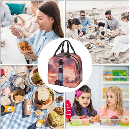 Insulated Lunch Bag Beauty Lighthouse Lunch Box for Women Men Reusable Leakproof Lunch Cooler Bag for Office Picnic - color: Beauty Lighthouse
