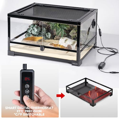 REPTIZOO 5-in-1 Reptile Terrarium Starter Kit, 20 Gallon Reptile Tank with Built-in Heating System PID Digital Thermostat & UVB Light (5.0&10.0 Adjustable) & Reptile Hide Cave & Feeding Dish - size: 5-in-1 Starter Kit