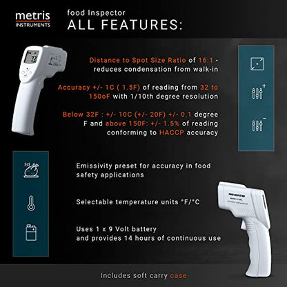 FI40L Food Inspector Accuracy complies to FDA 2022 Food Code Digital Dual Laser Infrared Thermometer Temperature Gun Instant Read for Cooking, Kitchen, Grill, BBQ, Baking