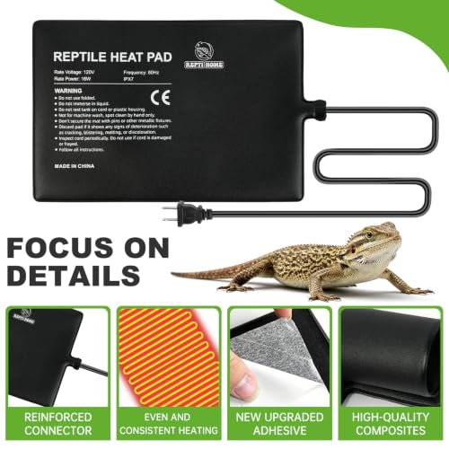 Reptile Heat Pad 8" X 12" 16W, Under Tank Heat Mat for Reptiles, Waterproof Hermit Crab Heating Pad for Terrarium, Snake, Turtle, Lizard - size: 8*12inch