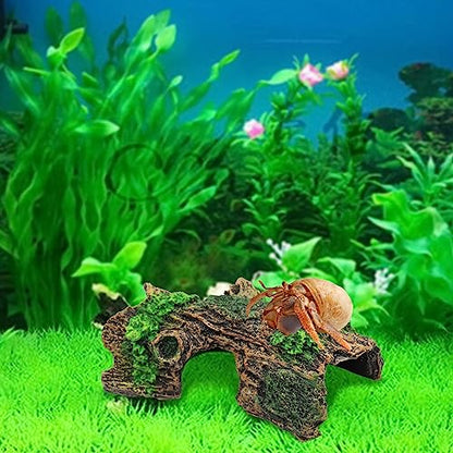 Oooct Hermit Crab Climbing Toy, Resin Hollow Tree Trunk Ornament | Aquarium Betta Fish Hideout Caves, Tank or Aquarium Decorations Accessories for Reptile Lizard Newt Hermit Crab Betta Fish