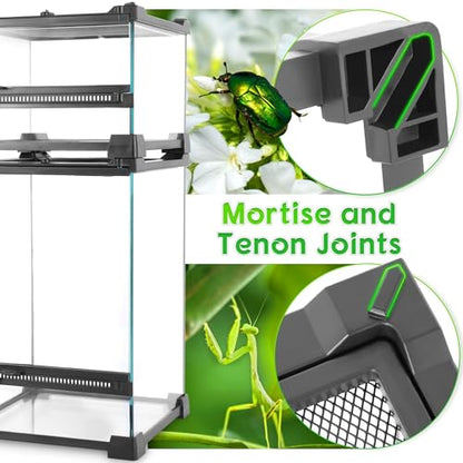 8"x8"x12" Reptile Terrarium, Single-Door Glass Arboreal Vivarium for Small Arboreal Lizards Such as Small Day Geckos, with Lock, Cable Port & Waterproof Deep Base Below Front Door