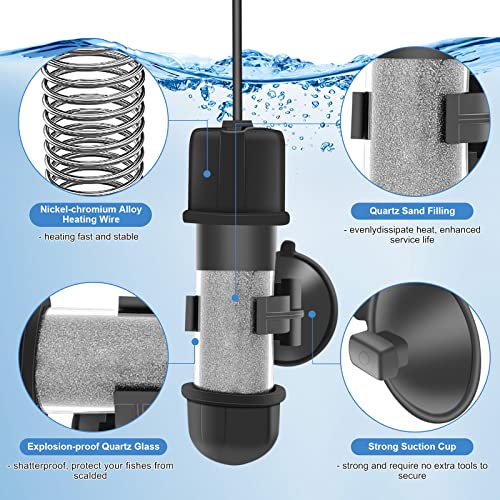 hygger Small Aquarium Betta Heater, Submersible Fish Tank Heater 10W/25W/50W/100W with LED Digital Display, Suitable for Marine Saltwater and Freshwater up to 5/10/16/26 Gallon - size: 100W
