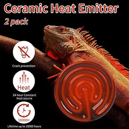 150W Ceramic Heat Emitter (2 Pack), Reptile Heat Lamp Bulbs, Ceramic Heater for Amphibian, Pet Brooder Coop, Chicken, Dog, Cat - size: 150*2