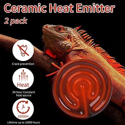 50W Ceramic Heat Emitter (2 Pack), Reptile Heat Lamp Bulbs, Ceramic Heater for Amphibian, Pet Brooder Coop, Chicken, Dog, Cat - size: 50*2