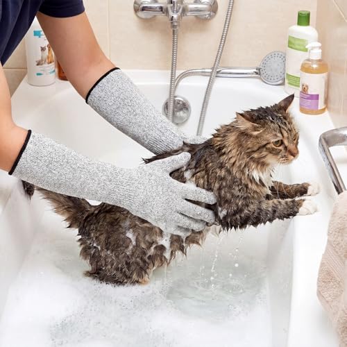 Pet Handling Gloves Cut Resistant Garden Sleeves 15.5” Extra-Long Cat Grooming Arm Sleeve Anti-Scratch Bite Resistant Protective Sleeves Arm Guards for Men Women Gardening Cutting Pet Grooming (1pair)