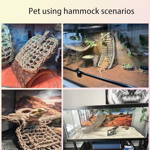 Seagrass Hammock for Bearded Dragon,Large Reptile Hammock with Suction Cups Lizard Lounger Bed Jungle Climber Vines Chameleon Terrarium Habitat Decor for Bearded Dragons,Geckos,Snakes