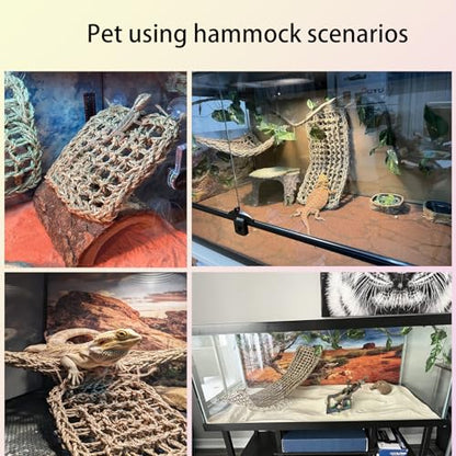 Seagrass Hammock for Bearded Dragon,Large Reptile Hammock with Suction Cups Lizard Lounger Bed Jungle Climber Vines Chameleon Terrarium Habitat Decor for Bearded Dragons,Geckos,Snakes