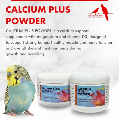 Calcium Plus Powder for Birds 4.5 oz – Calcium Supplement with Essential Vitamins & Minerals – Supports Bone Health, Muscle Function & Digestive Balance – Easy-to-Mix Calcium Formula | Calcium Supplement - Supports Healthy Growth, Bone Strength, Breeding,