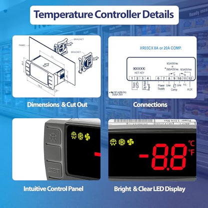 XR03CX-4N0F1 120V Temperature Controller Compatible with Dixell, NTC Probe | 120V 50/60Hz, compatible with Dixell XR03CX-4N0F1, single NTC probe, alarm relay, digital display - style: XR03CX-4N0F1