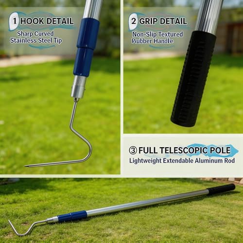 36"-83" Telescoping Snake Hook - Professional Outdoor/Home Reptile Tool, Aircraft-Grade Aluminum Pole & Stainless Steel Hook, Holds 50lbs