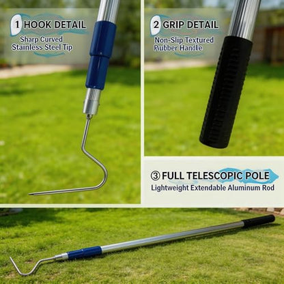 36"-83" Telescoping Snake Hook - Professional Outdoor/Home Reptile Tool, Aircraft-Grade Aluminum Pole & Stainless Steel Hook, Holds 50lbs